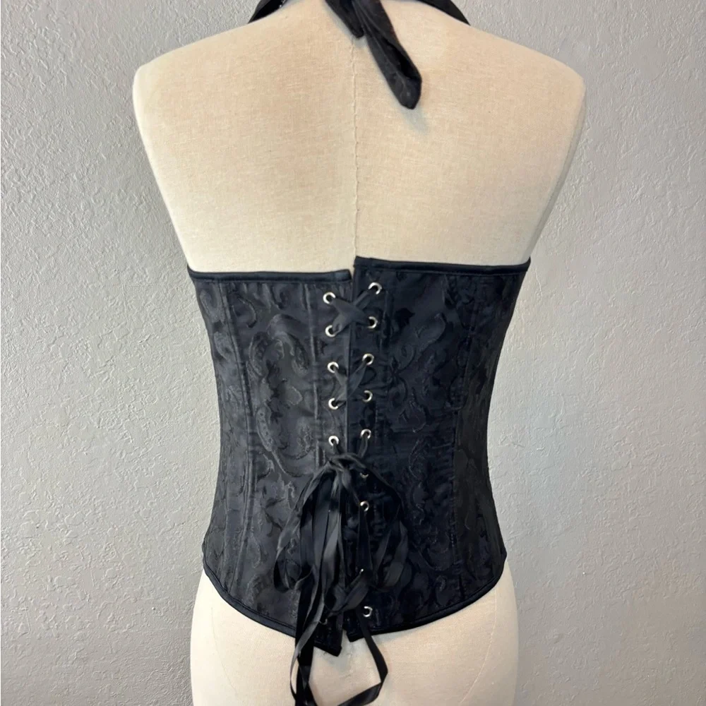 Black Brocade Halter Corset Top